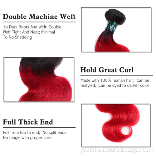 Wholesale Ombre 1b 27 99J Red Brazilian Human Virgin Hair Weave Body Wave Cuticle Aligned Pre Colored Raw Human Hair Extension